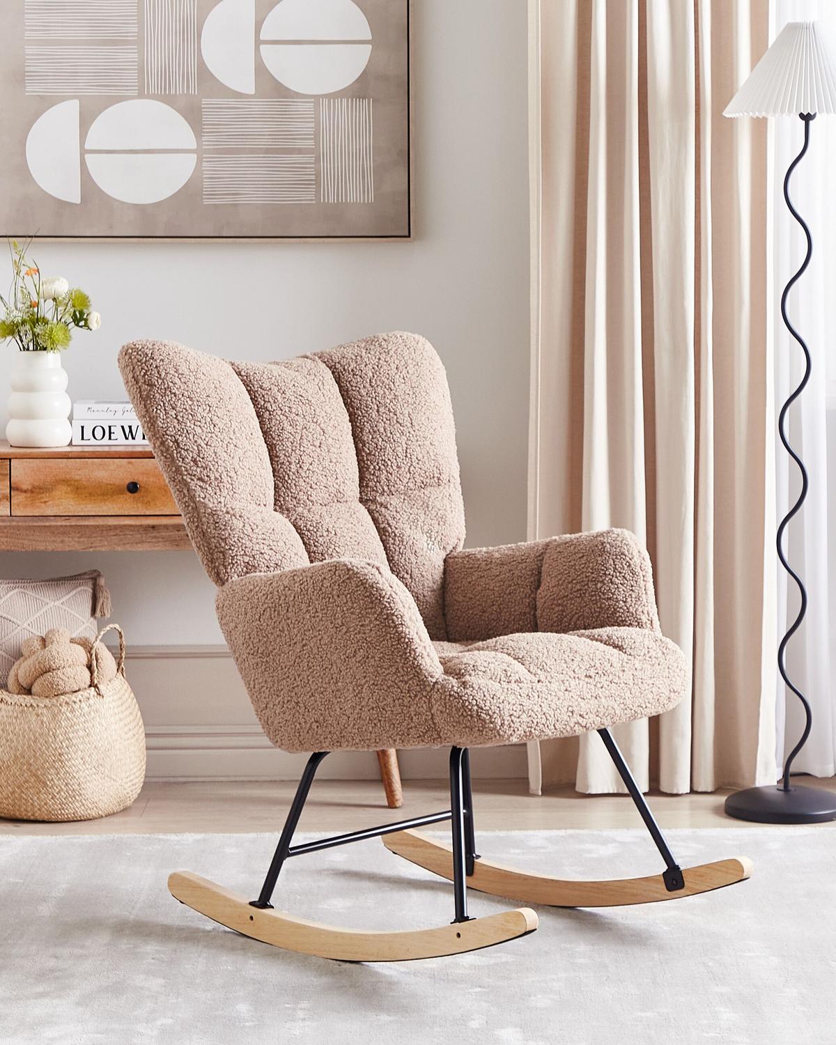 SCHAUKELSESSEL Bouclé Sandbeige Oulu - Sandfarben/Hellbraun, Textil (71/104/83cm) - Beliani