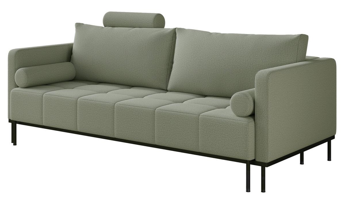 SCHLAFSOFA Skilia mit Schlaffunktion, 3-Sitzer 224 cm - Schwarz/Hellgrün, Textil/Metall (224/85/102cm) - Selsey