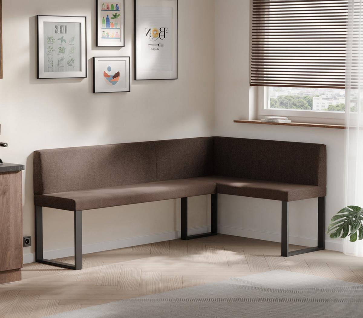 ECKBANK rechts SANA U Webstoff glatt, 168/168 cm Braun - Braun, Textil/Metall (128/168cm) - Idohome