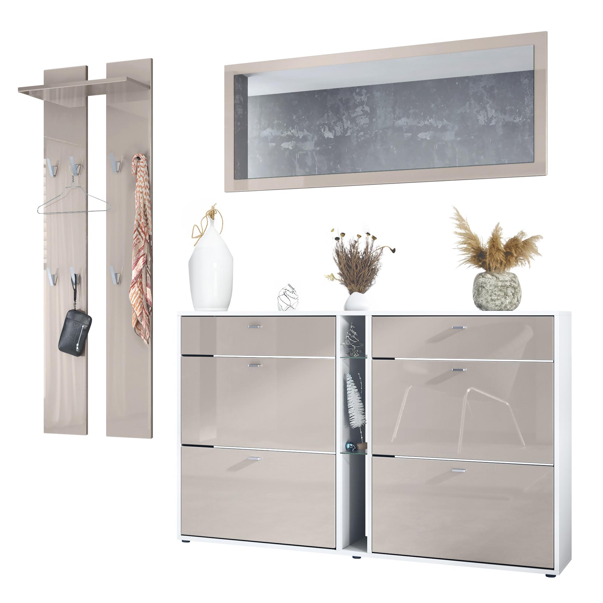 GARDEROBE Orlando Sandgrau Hochglanz - Sandfarben, Holzwerkstoff (215/210/28cm) - Vladon
