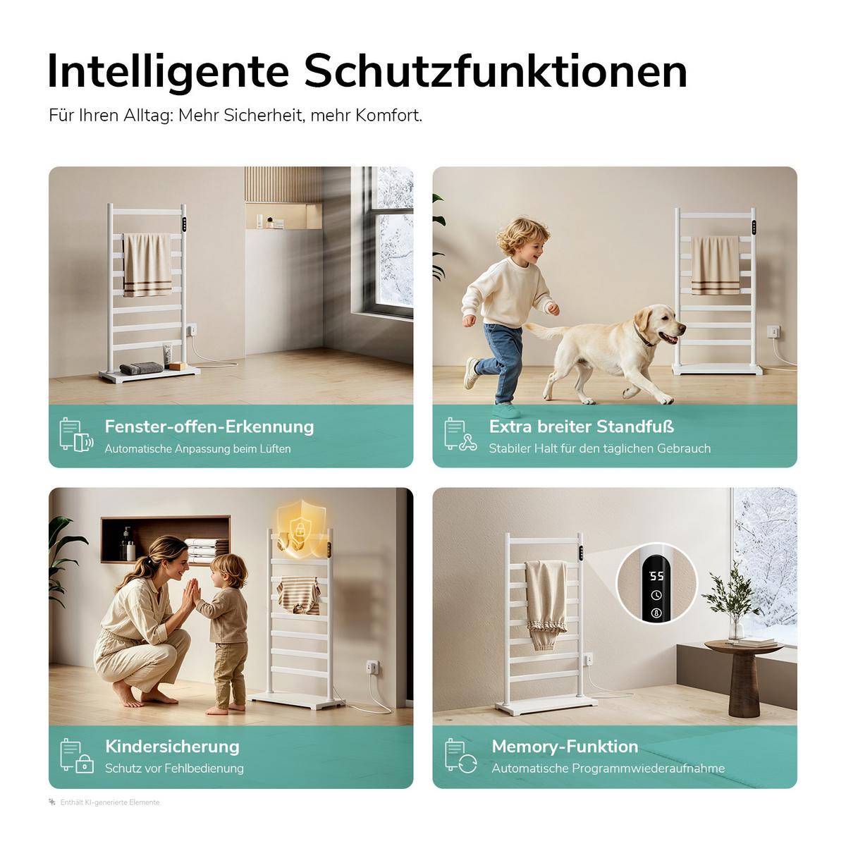 HANDTUCHHEIZKÖRPER elektrischer Tragbare Weiß 285 W 53/100/26 cm - Weiß, Metall (53/100/26cm) - EMKE