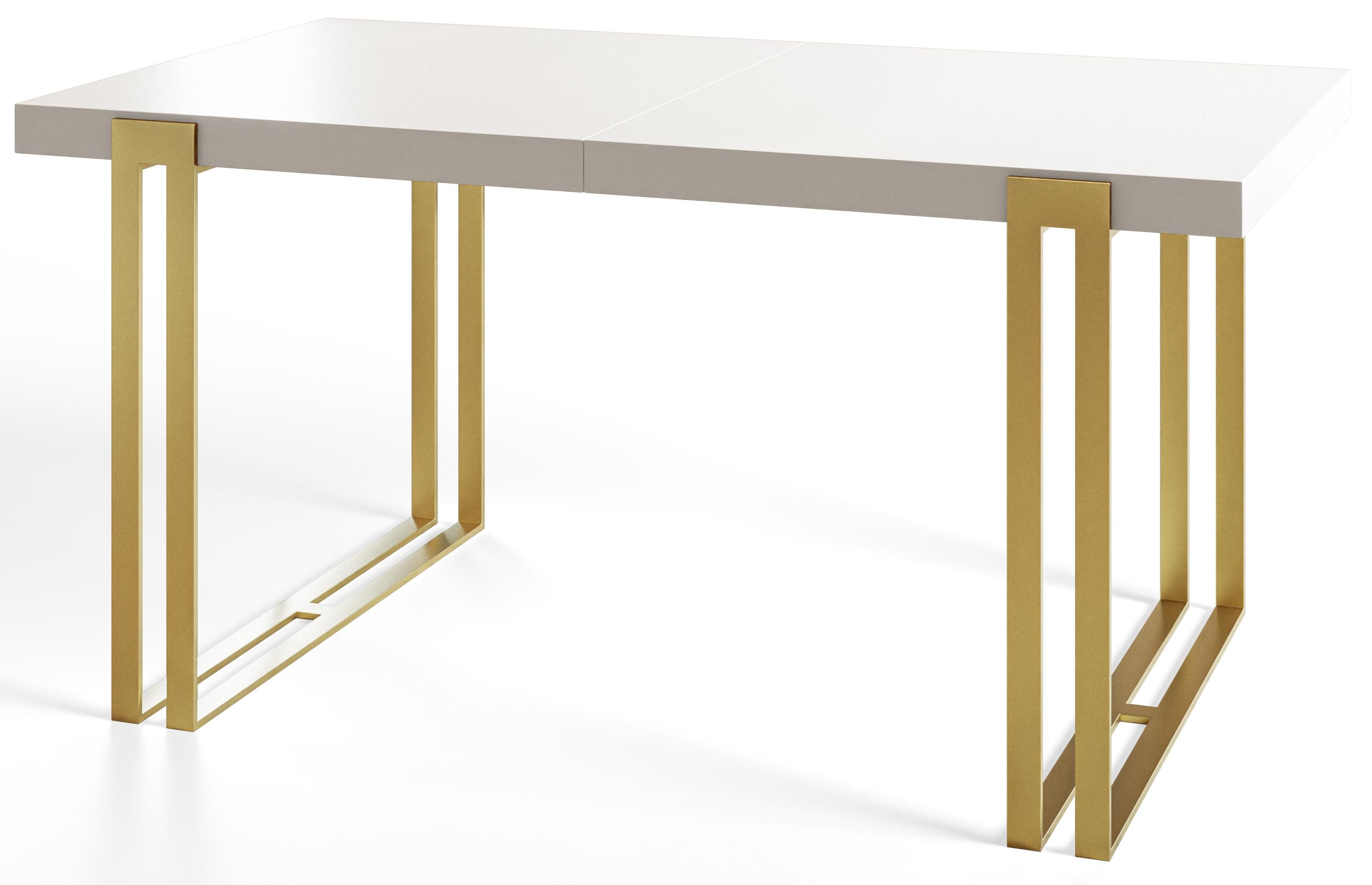 RECHTECKIGER Esszimmertisch ROSA, Größe: 160X90X77 cm, Wohnzimmertisch Farbe: Weiß, mit Metallbeinen in Farbe Gold - Goldfarben/Weiß, Holzwerkstoff (160/90/77cm) - Alpi-Möbel