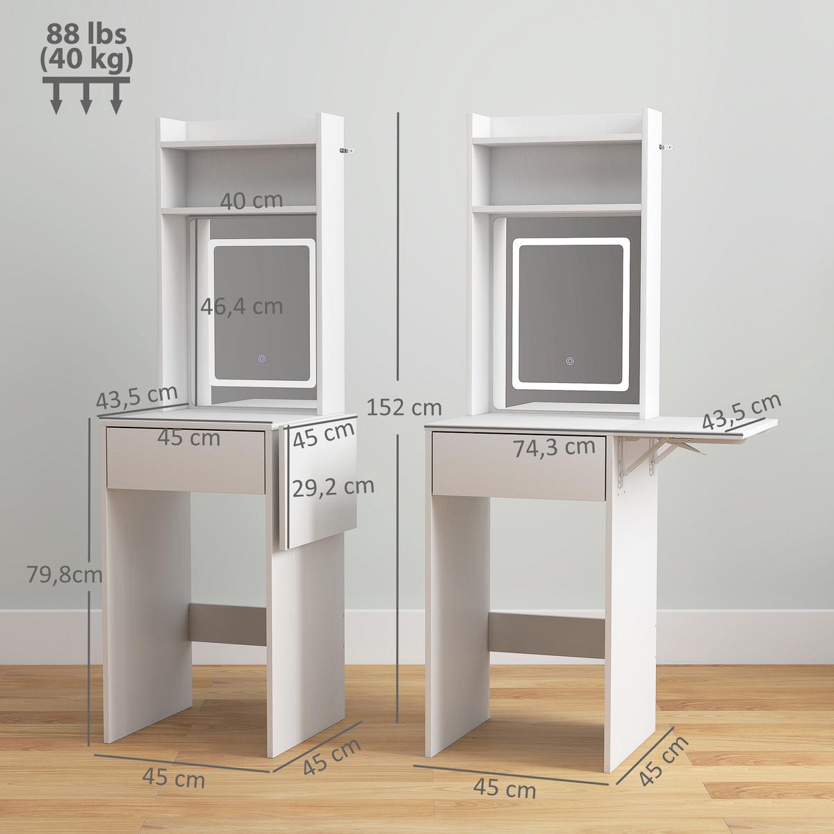 SCHMINKTISCH Spanplatte MDF Weiß - Weiß, Holzwerkstoff (45/152/45cm) - HOMCOM