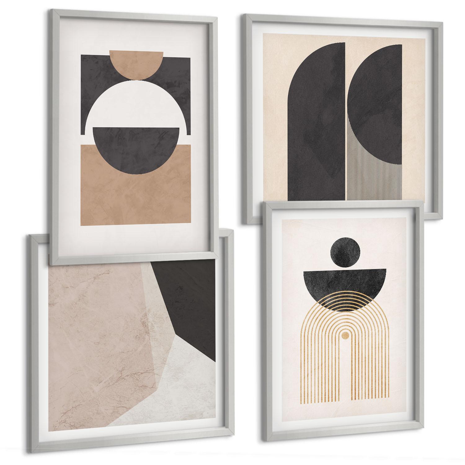BILDER SET 4er Set - 50x50 cm & 40x60 cm Silberner Rahmen - Abstrakte Formen beige braun - Silberfarben, Kunststoff (50/50cm) - TULUP