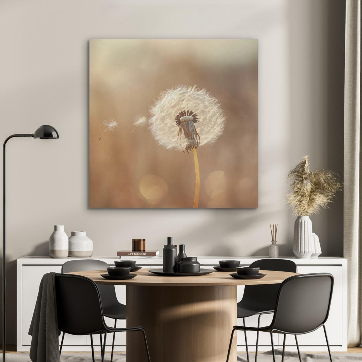 AKUSTIKBILD Löwenzahn - Beige - Natur - Blume Akustikpaneele 90x90 cm - Hellbraun, Kunststoff (90/90/0.9cm) - MuchoWow