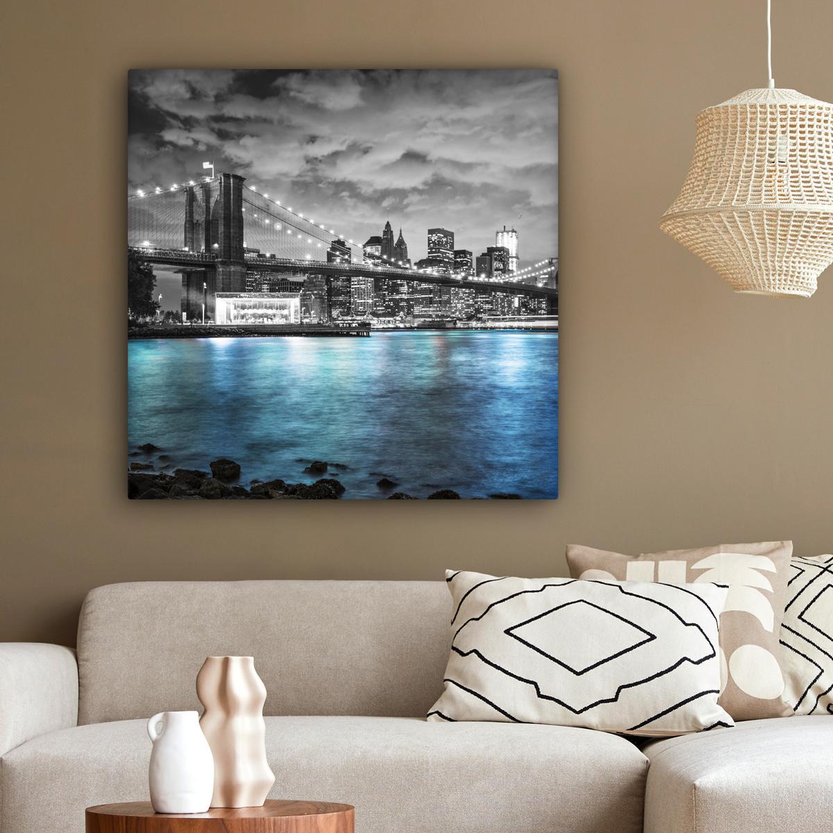 LEINWANDBILD New York - Skyline - Stadt - Blau Deko Groß 90x90 cm - Blaugrau, Textil (90/90cm) - MuchoWow