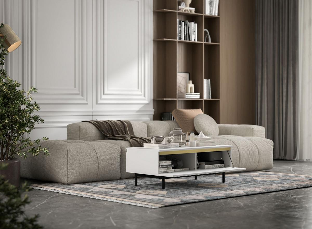 COUCHTISCH Selene Weiß matt 109 cm mit Metallrahmen - Schwarz/Weiß, Holzwerkstoff/Metall (50/109/39cm) - Meble Lindner