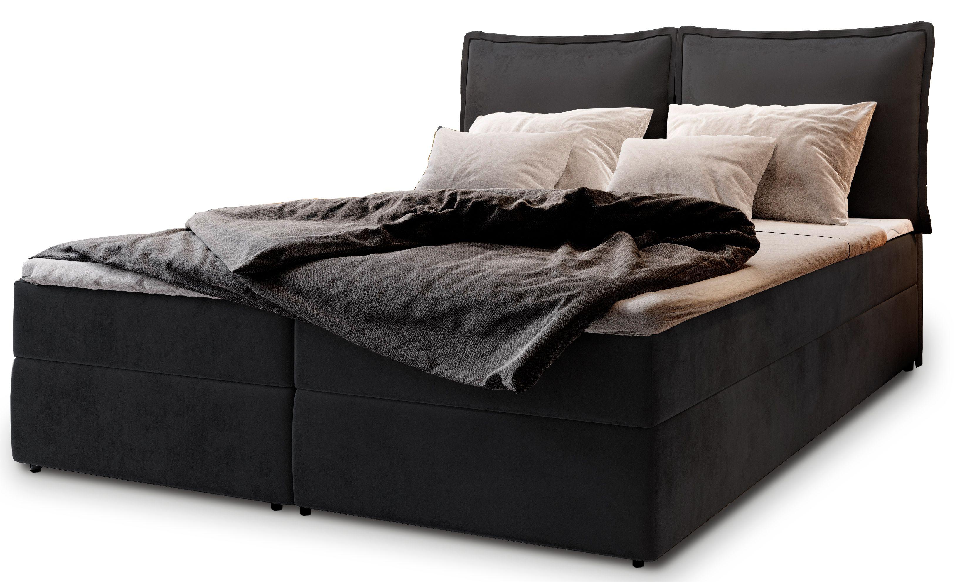 BOXBETT LENTE 140x200 cm mit Matratze und Topper - Schwarz - Schwarz, Holz (140/200cm) - MASSENO