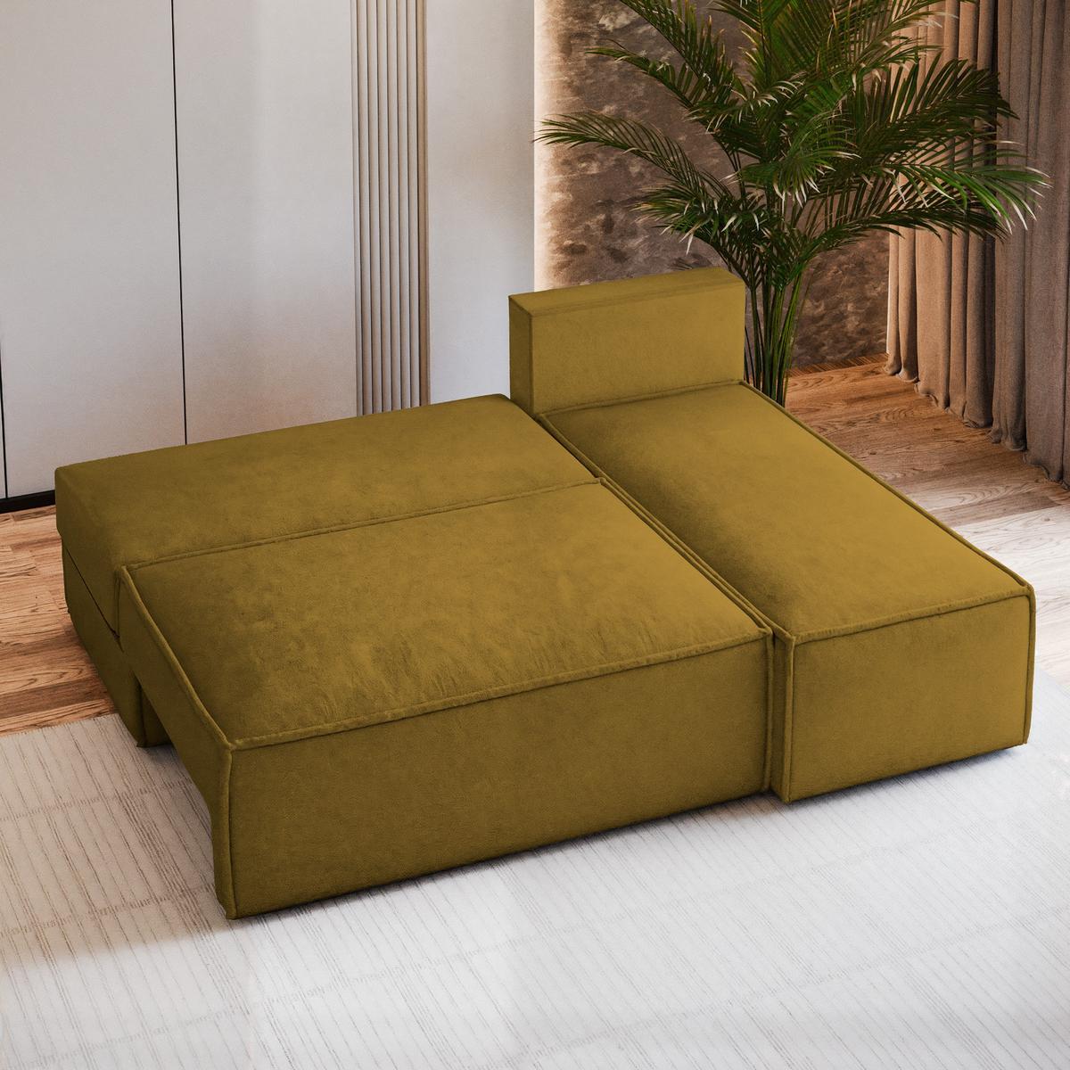 ECKSOFA BRISO M Gelb Velours-Stoff mit Schlaffunktion - Gelb/Grau, Holz/Kunststoff (200/140cm) - MASSENO