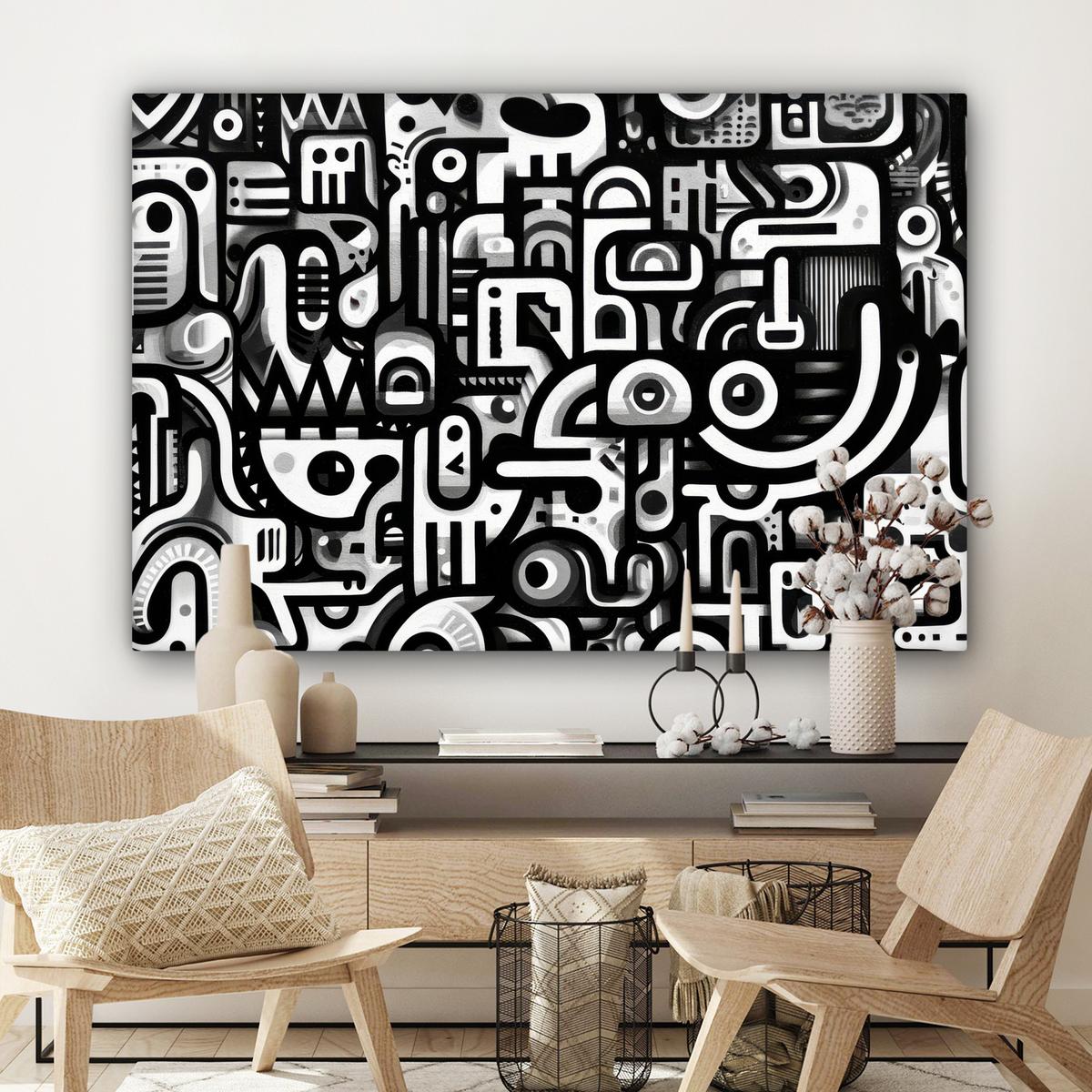LEINWANDBILD Symbole - Abstrakt - Grafik - Schwarz Groß 140x90 cm - Schwarz, Textil (140/90cm) - MuchoWow