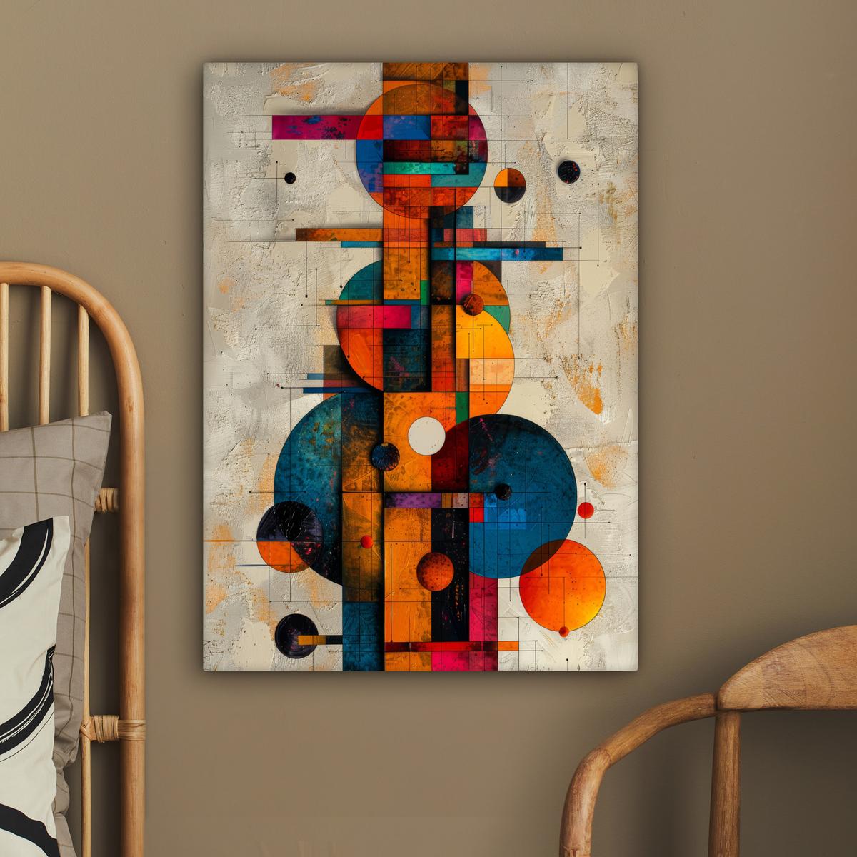 LEINWANDBILD Vintage - Moderne Kunst - Orange - Geometrische Formen Wandbild Wohnzimmer 60x80 cm - Multicolor, Textil (60/80cm) - MuchoWow