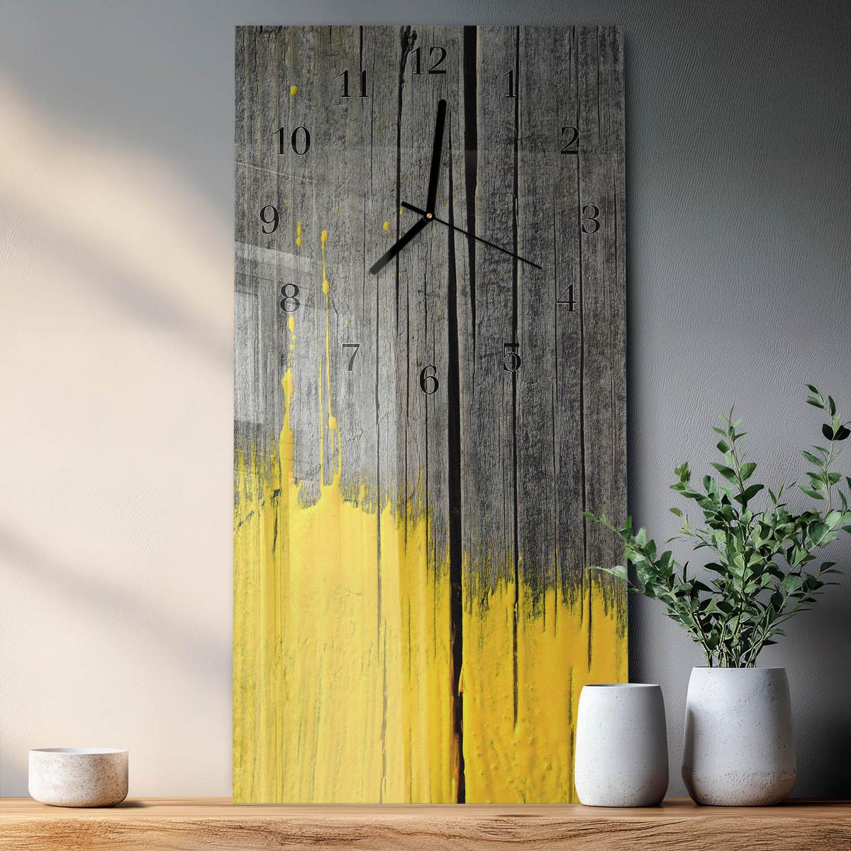 WANDUHR aus Glas 30x60 cm - Holzbrett - Gelb, Glas (30/60/0.4cm) - TULUP