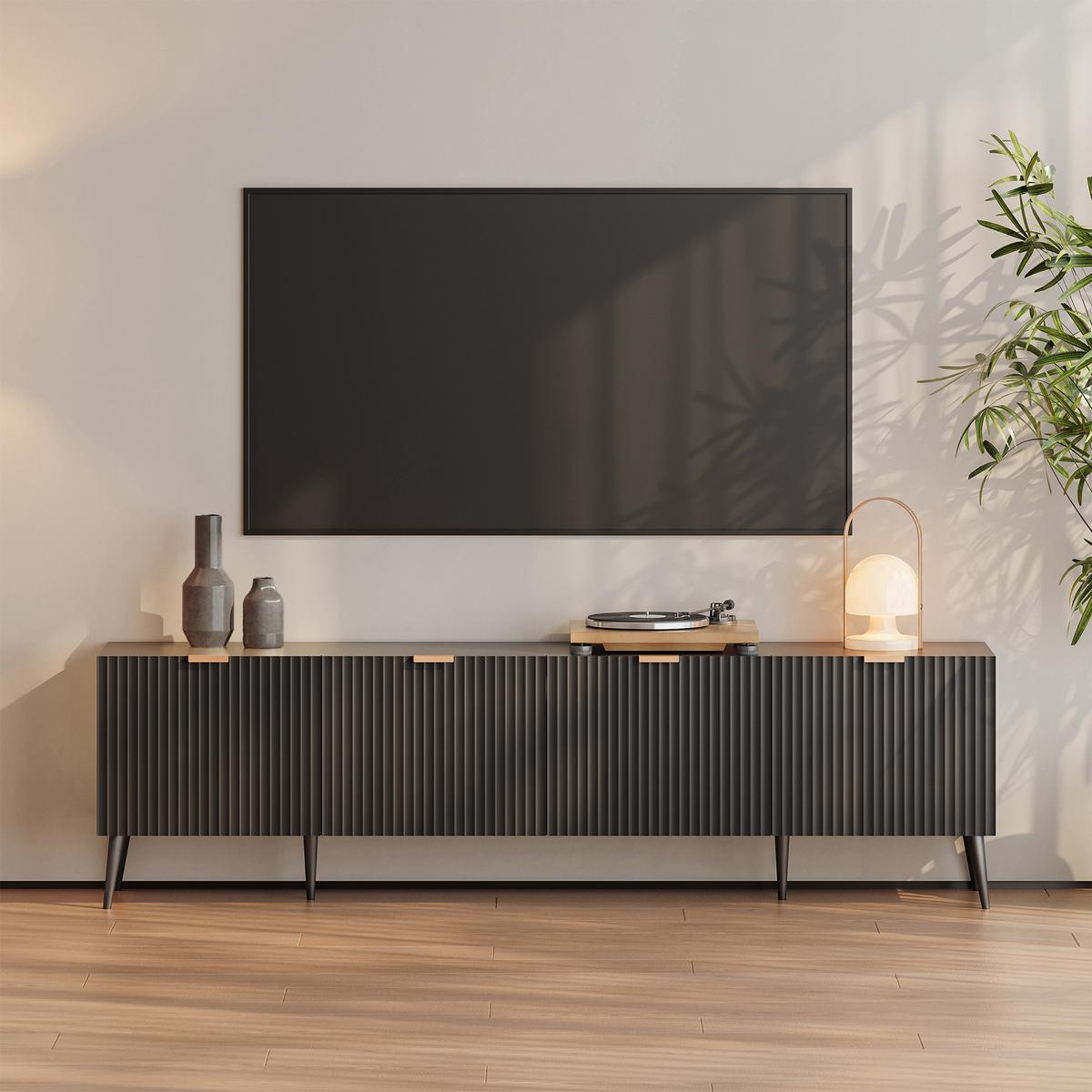 FERNSEHSCHRANK Nand - Schwarz, Holzwerkstoff/Metall (35/51/180cm) - [en.casa]