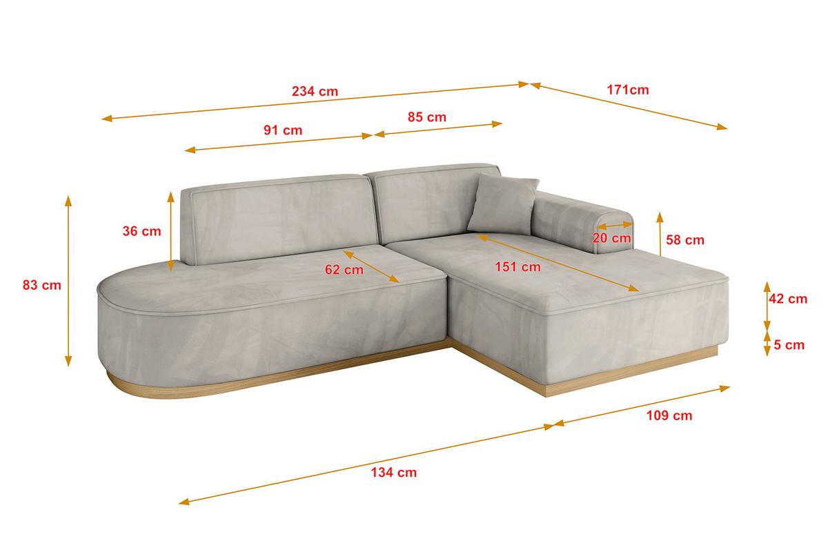 ECKSOFA Ottomane Rechts IREA-L1-v2 - 234x171x83 cm Hellbraun - Hellbraun, Holzwerkstoff/Textil (171/234cm) - ALTDECOR
