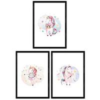 POSTER Set Mit 3 Kinder Tiere Einhorn A3 Schwarzer Rahmen - Schwarz, Papier (29.7/5/42cm) - Nacnic