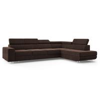 ECKSOFA HESTION Braun Velours-Stoff mit Schlaffunktion - Braun, Holz (332/190cm) - MASSENO