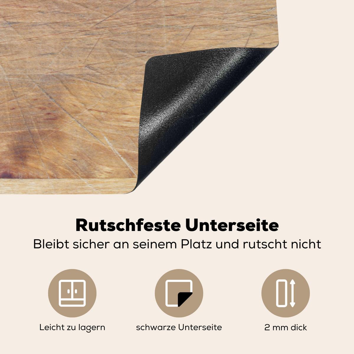 HERDABDECKPLATTE Holz - Löffel - Braun - Smiley Herdabdeckung Induktionsfeld 75x52 cm - Hellbraun, Kunststoff (75/52/0.2cm) - MuchoWow