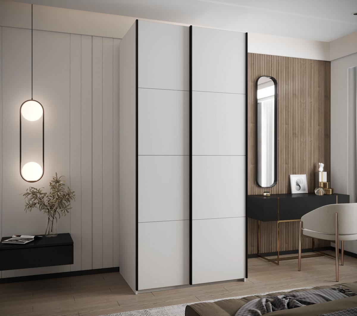 SCHWEBETÜRENSCHRANK 245,5/120/64 2-türig - Schwarz/Weiß, Holz/Metall (120/245/64cm) - Abiks Möbel