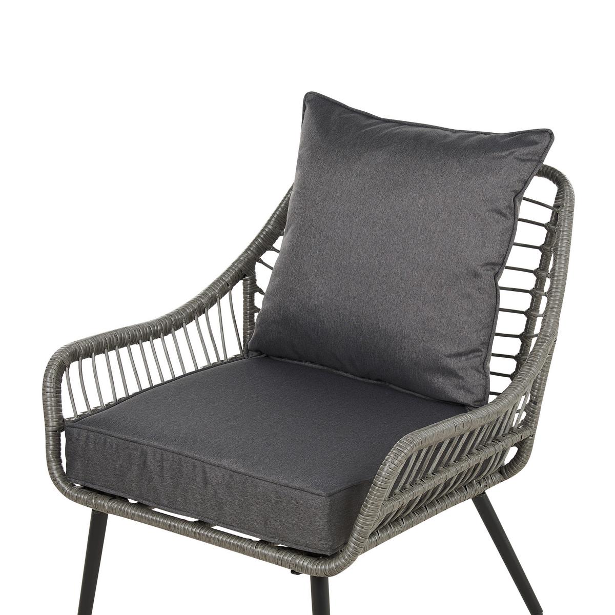 BALKONSET 2-Sitzer Rattan hellgrau Auflagen grau Laureto - Grau, Kunststoff/Textil - Beliani