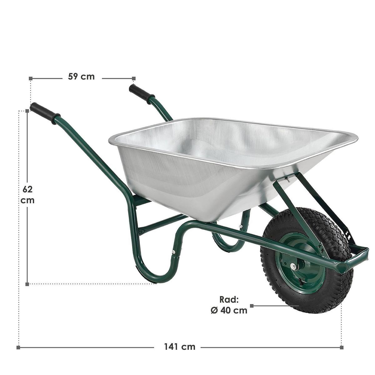 SCHUBKARRE Garden silber 100L mit Handschuhen - Silberfarben, Metall (59/62/141cm) - Juskys