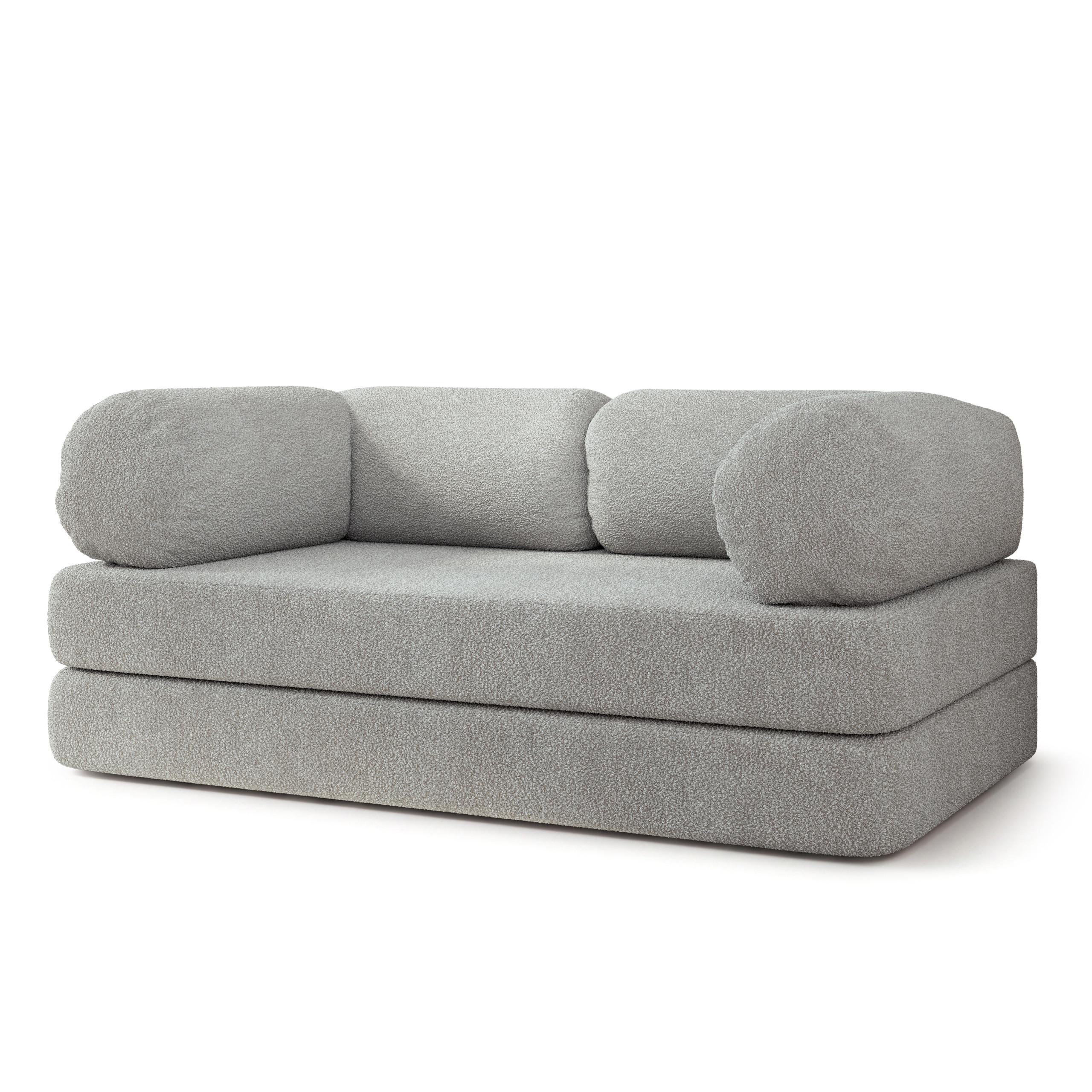 BETTSOFA EIREN aus Schaumstoff Bucle-Stoff Hellgrau Schlaffunktion - Hellgrau, Textil (170/68/80cm) - MASSENO