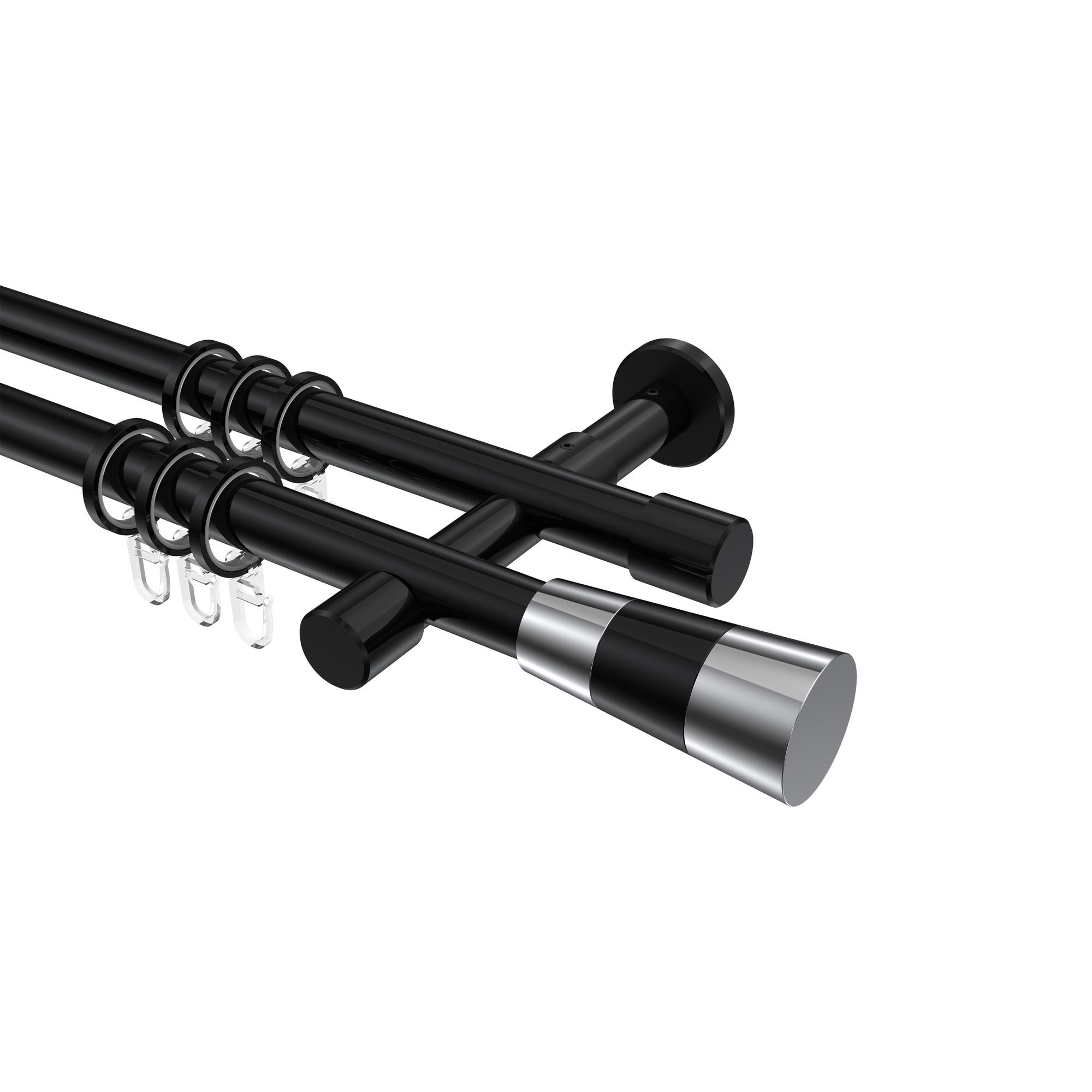 GARDINENSTANGE Prestige Tanara 120 cm, 2-läufig, 20 mm Ø Schwarz - Chromfarben/Schwarz, Metall (120cm) - INTERDECO