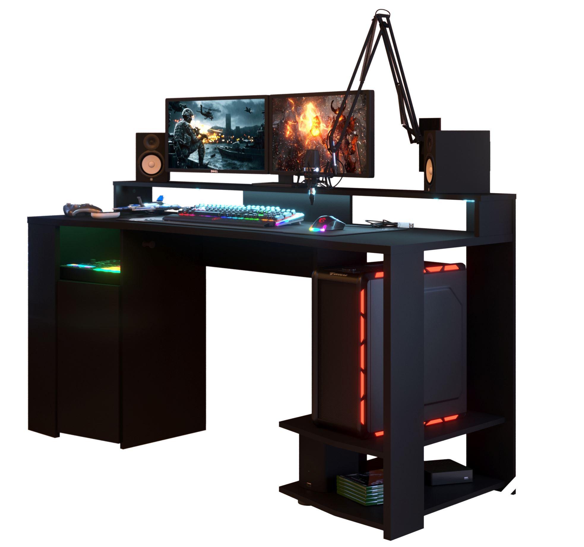 GAMING Schreibtisch Parisot Gaming 1-tlg. Holznachbildung Schwarz - Schwarz, Kunststoff (152/62/87cm) - 58aufmkessel