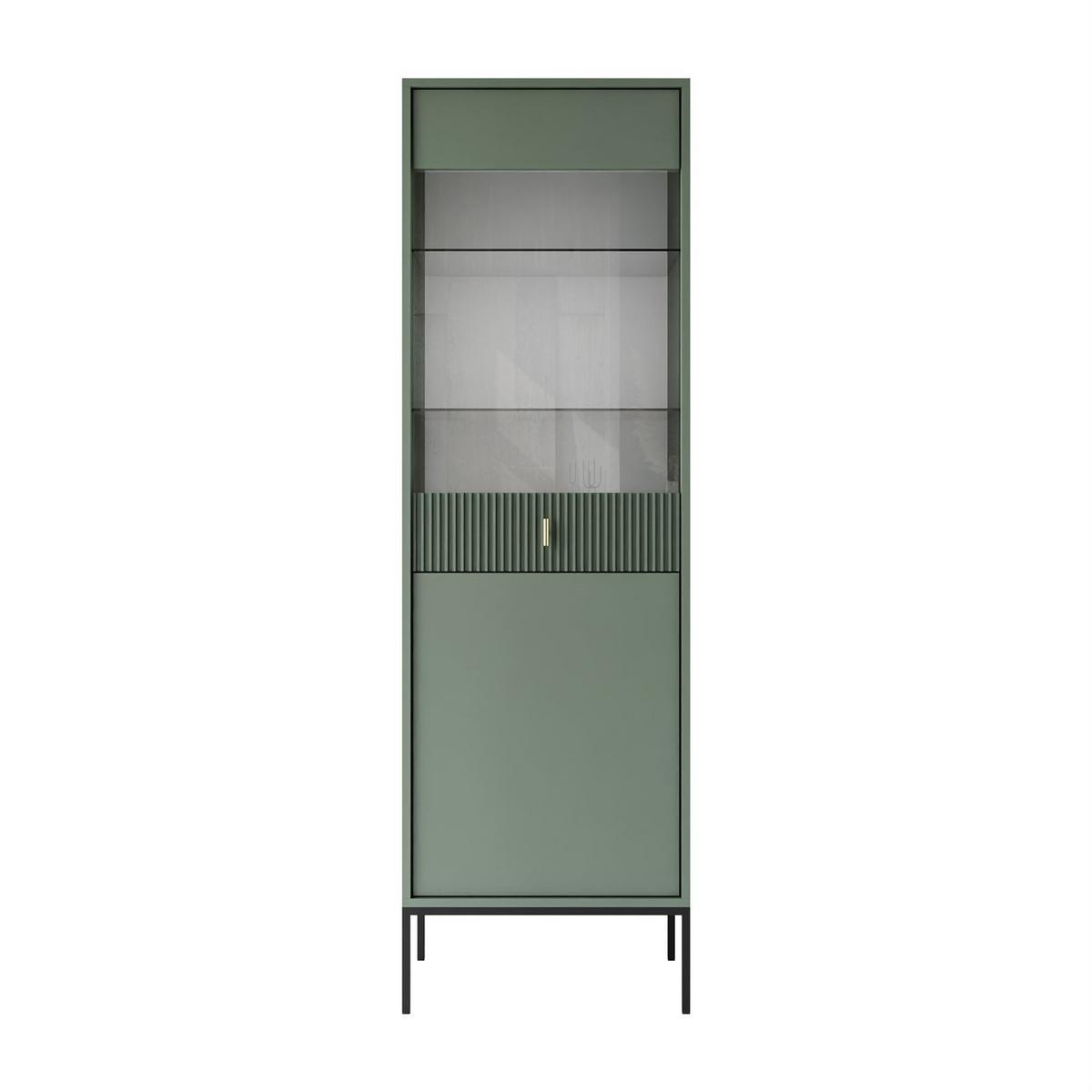 VITRINE MIDNIGHT mit Glastür auf Gestell grün - Schwarz/Grün, Holzwerkstoff (54/175/39cm) - Lookway