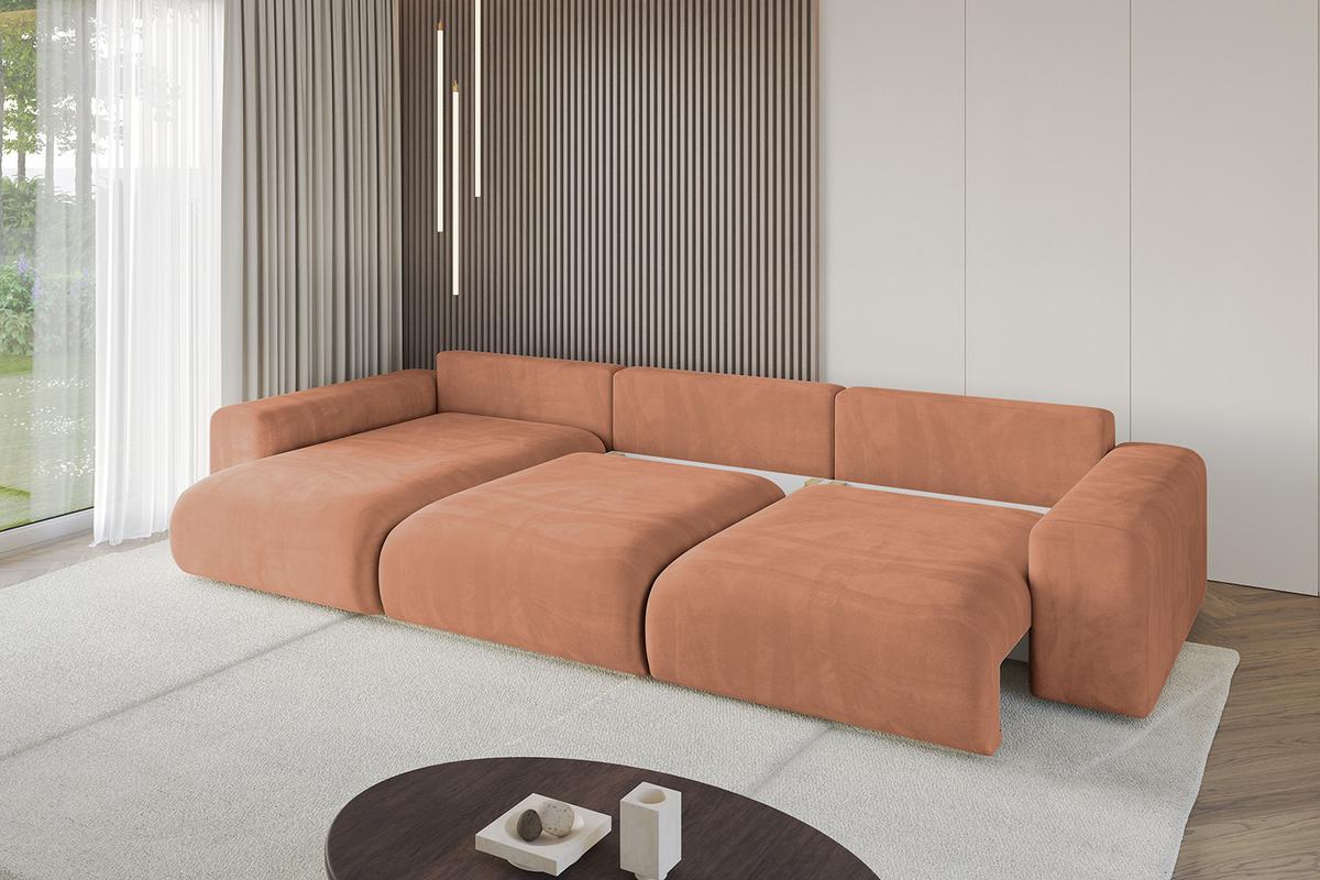 ECKSOFA Ottomane links ESKAR-L22 364x176x72 Koralle Velours - Koralle/Schwarz, Holzwerkstoff/Kunststoff (364/176cm) - ALTDECOR
