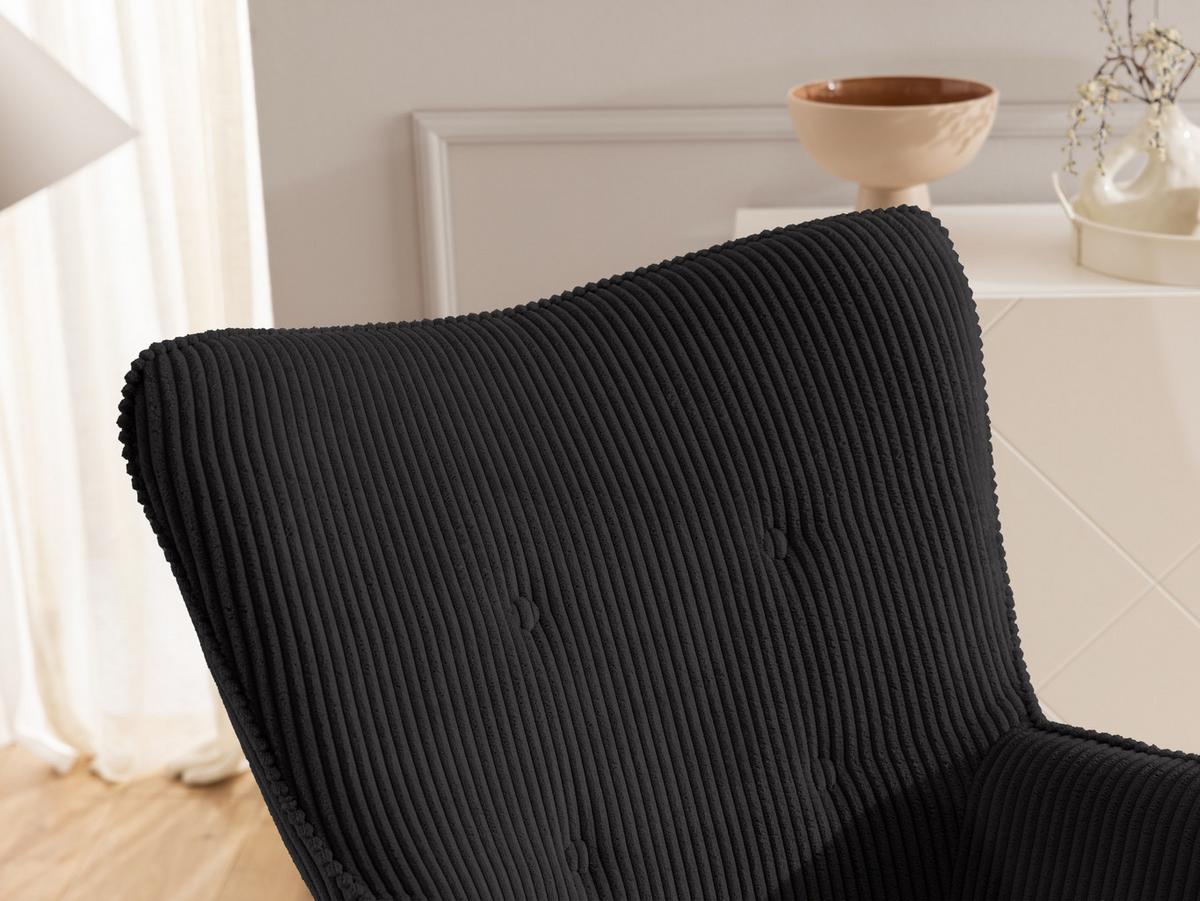 LOUNGESESSEL Lenari Schwarz Cordstoff mit Füßen in Braun - Schwarz/Braun, Holz/Textil (71/96/86cm) - S-Style Möbel