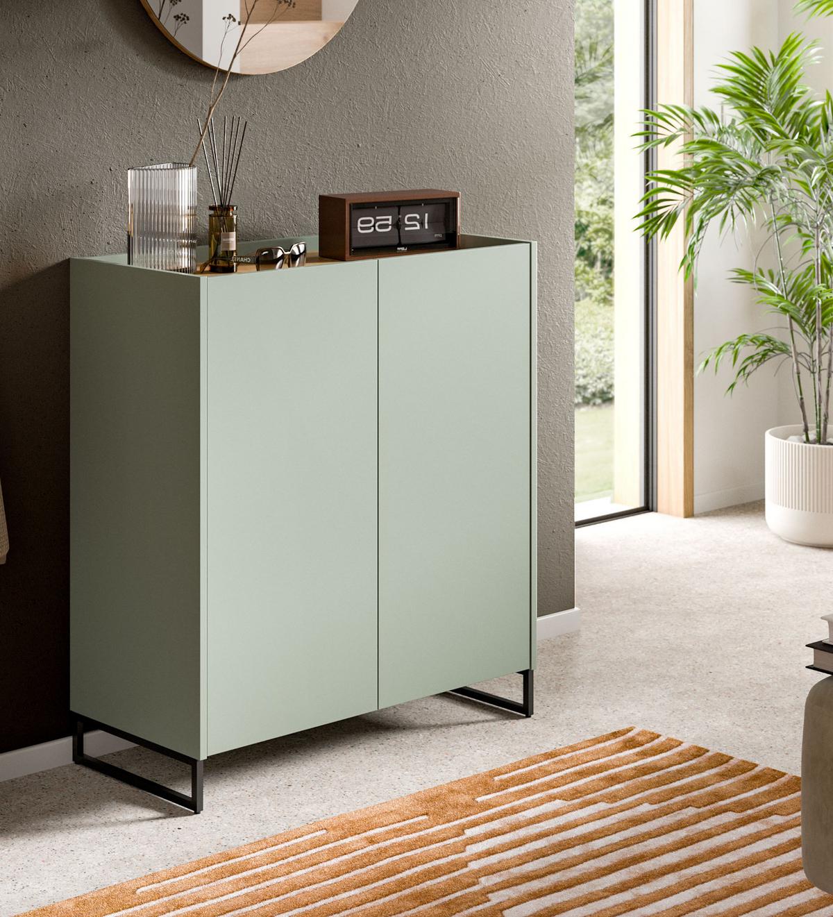 SCHUHSCHRANK Salbei grün, Artisan Eiche, Flur Kommode 90 x 97 cm, Soft-Close - Salbeigrün/Schwarz, Holzwerkstoff/Metall (90/97/38cm) - Inn.Furn