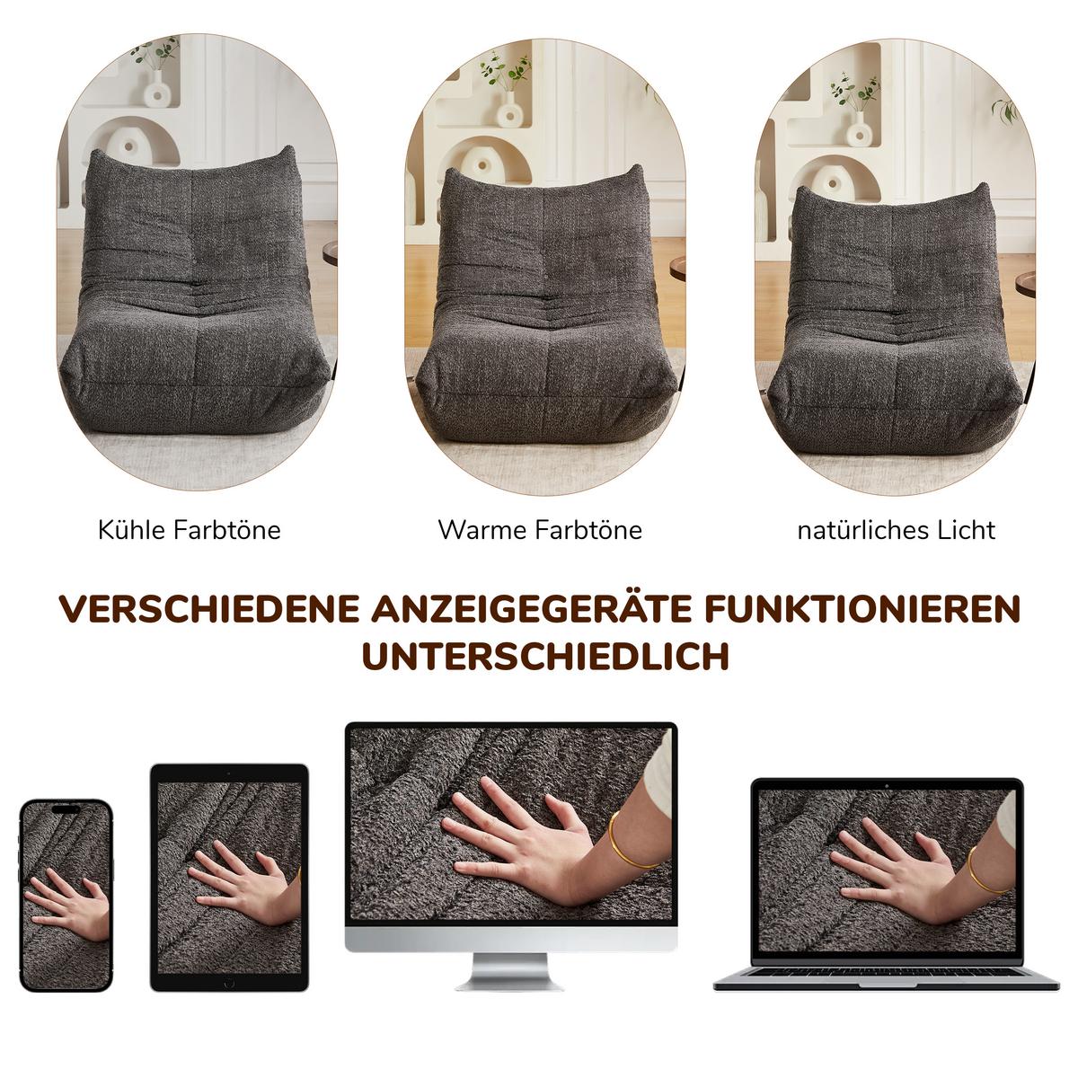 SITZSACK Ergonomischer aus Chenille & Memory-Schaum, Montagefrei - Grau, Textil (94/71/101cm) - Urban Meuble