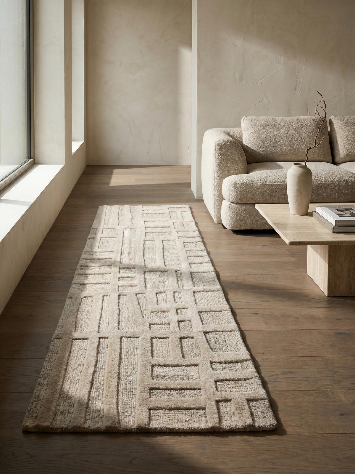 TEPPICH aus Wolle EDALE in Natur, abstrakt, Florhöhe 6 mm, 80 x 300 cm - Beige, Textil (80/300cm) - KADIMA DESIGN