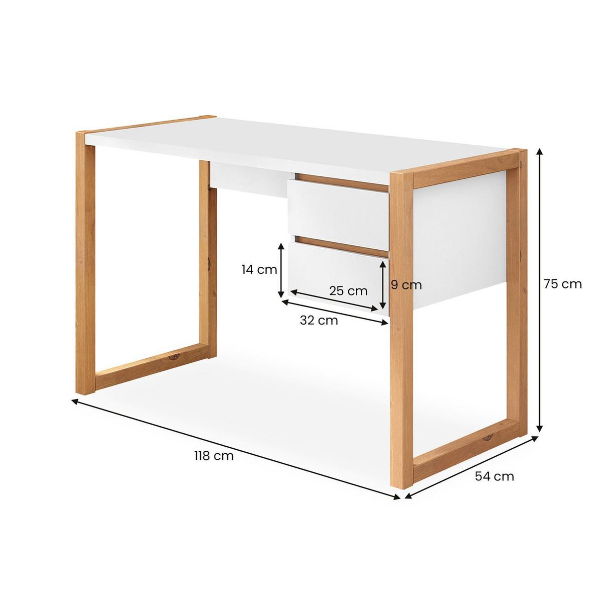 SCHREIBTISCH BELINDA weiß/Eiche - Eichefarben/Weiß, Holz (54/118/75cm) - IDIMEX