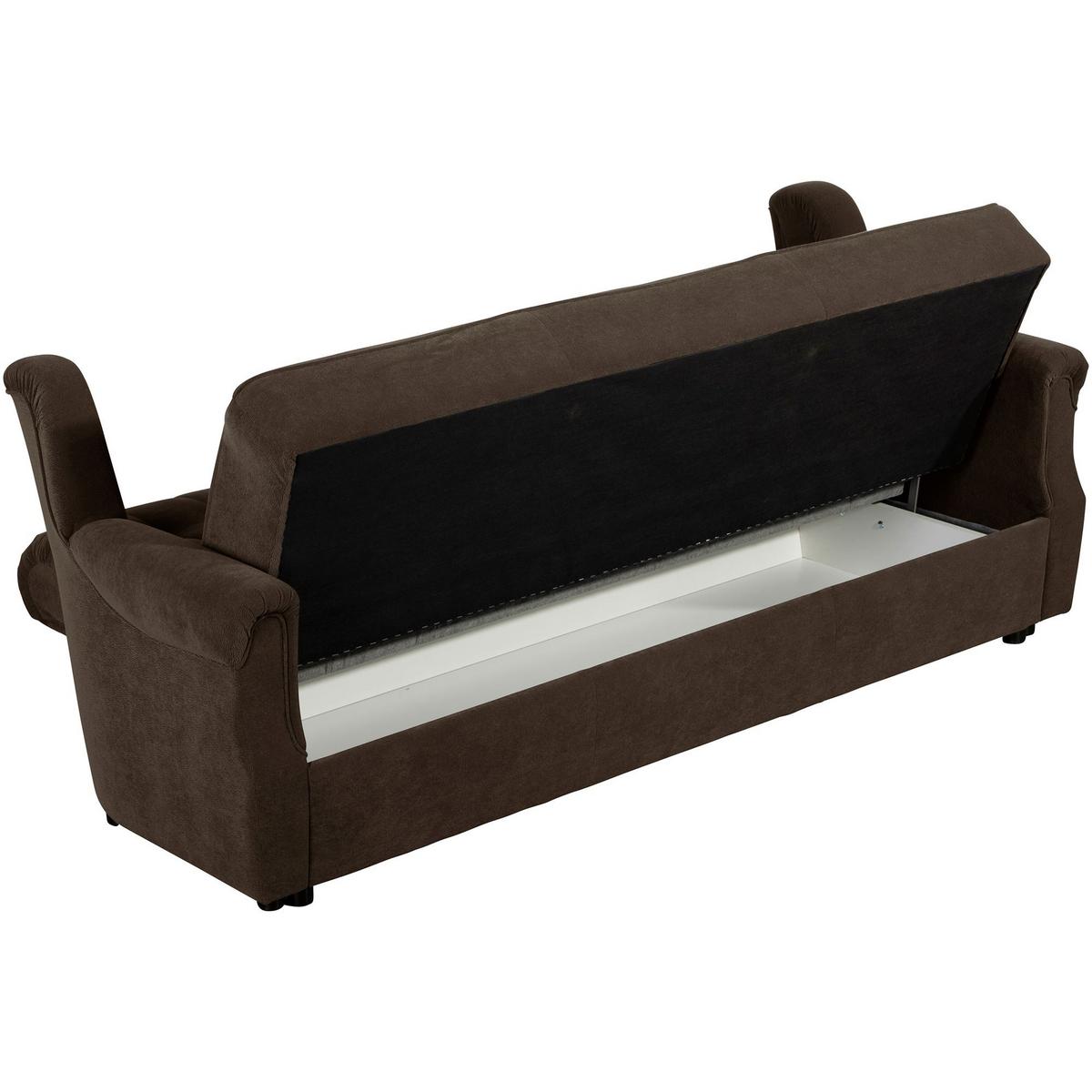 SOFA 3-Sitzer mit Bettfunktion Kaylyn Flockstoff braun - Braun, Kunststoff (207/89/83cm) - 58aufmkessel