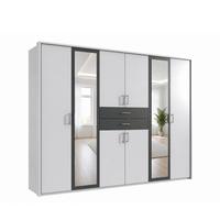 DREHTÜRENSCHRANK Kleiderschrank B273/H210/T58 cm mit Passepartout, Schubkästen & 2 Spiegeltüren, Weiß mit Absetzungen in Grafit / 22601 - Silberfarben/Graphitfarben, Holzwerkstoff/Kunststoff (273/210/58cm) - luma-home