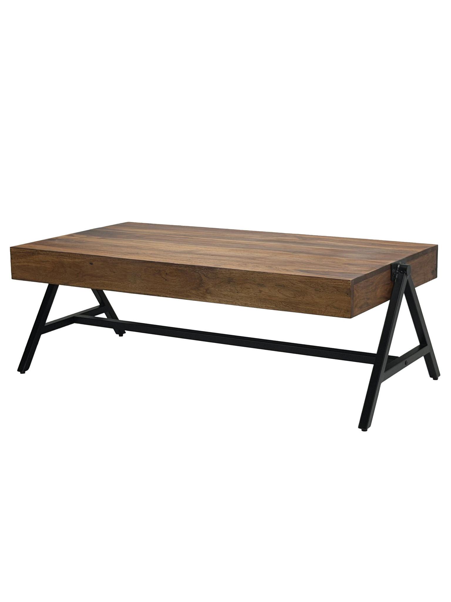 COUCHTISCH SENJA, Dunkles Massivholz, 120 x 60 x 40 cm - Schwarz/Braun, Holz/Metall (60/120/40cm) - KADIMA DESIGN