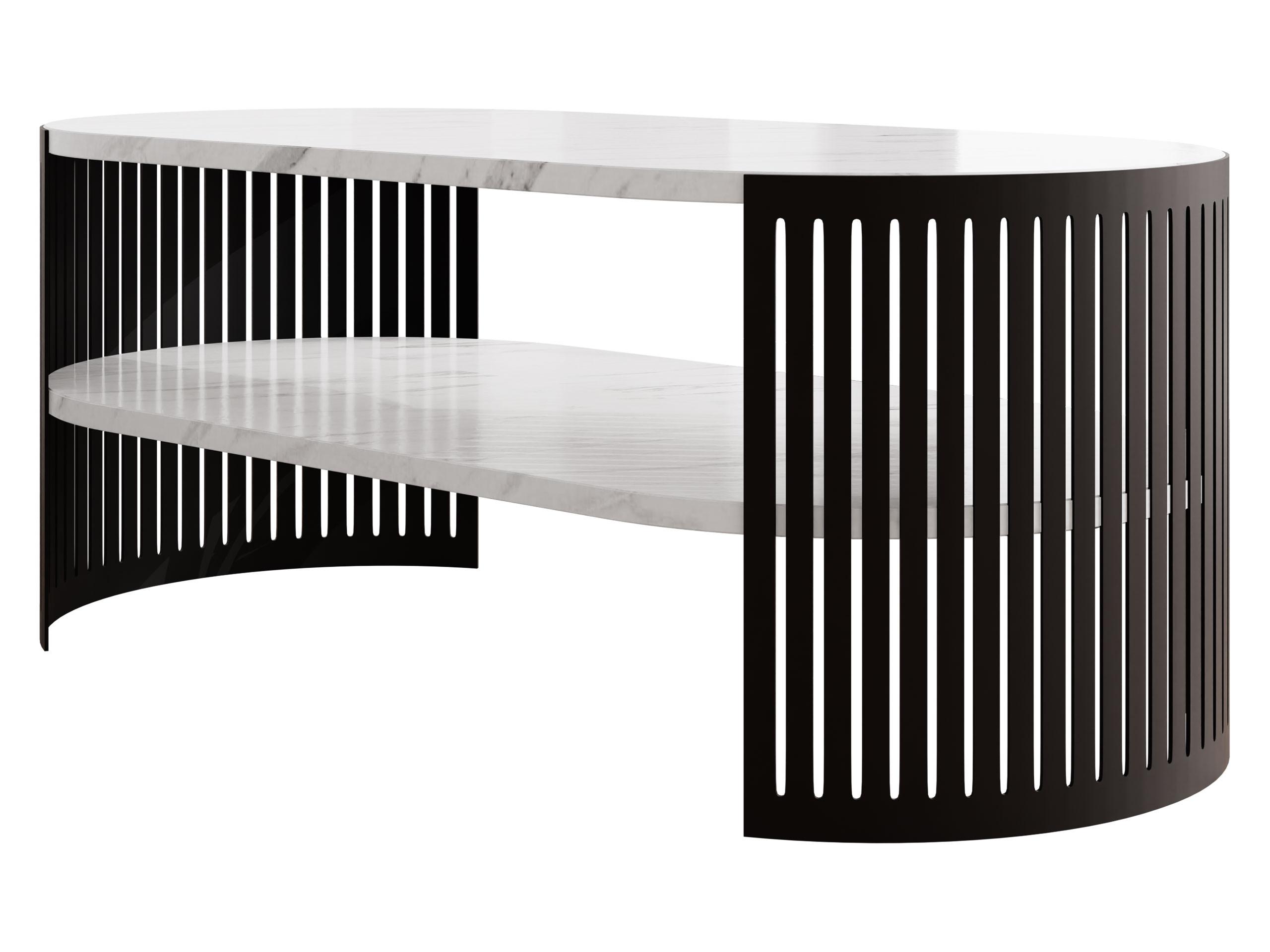 COUCHTISCH Fikoli Oval I - Schwarz/Weiß, Holzwerkstoff/Metall (100/50/40cm) - MIRJAN24