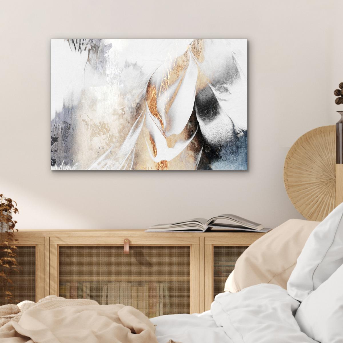 METALLBILD Luxus - Abstrakt - Gold - Weiß Wandbild 60x40 cm - Goldfarben, Metall (60/40cm) - MuchoWow