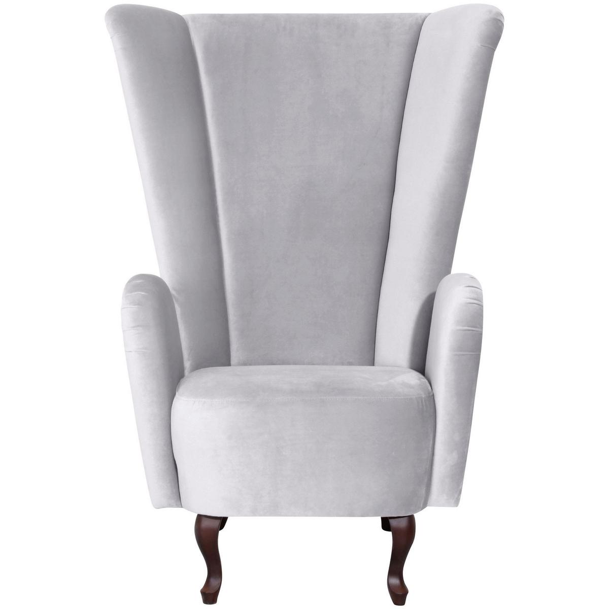 HOCHLEHNSESSEL Kailey Bezug Velourstoff Buche nussbaum dunkel / silber - Grau, Kunststoff (96/122/89cm) - 58aufmkessel