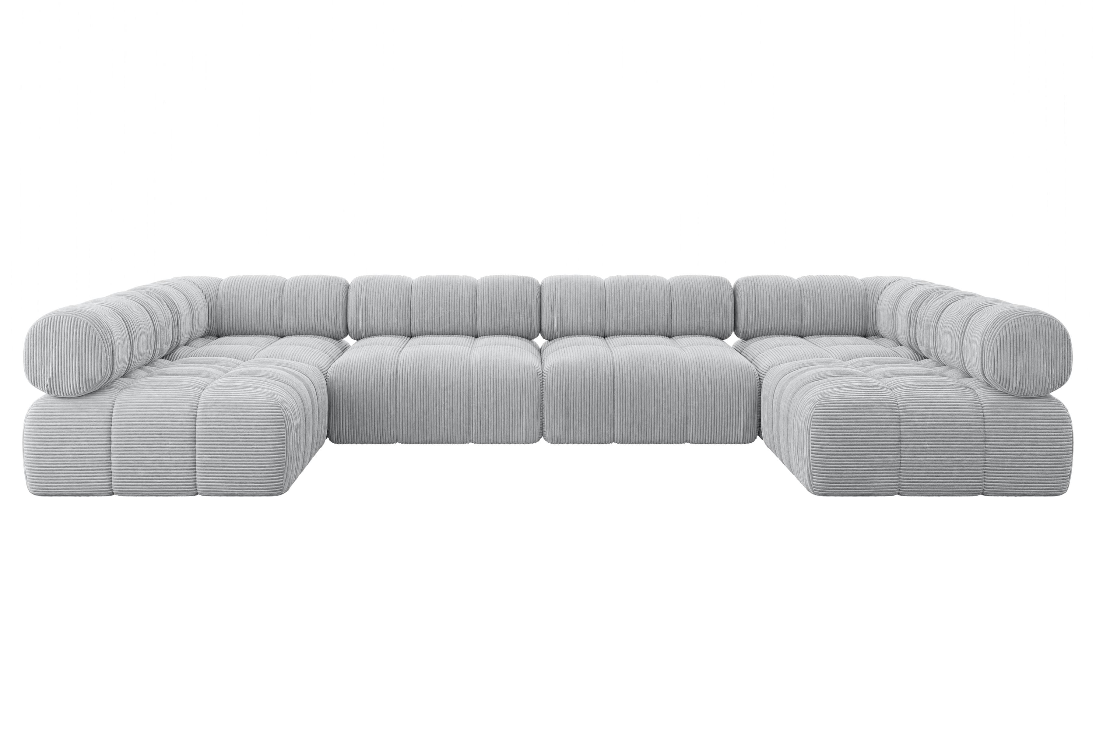 WOHNLANDSCHAFT modulares Sofa Garvo-U2 - 380x190x70 cm Grau Cord - Grau, Holzwerkstoff/Textil (380/70/190cm) - ALTDECOR