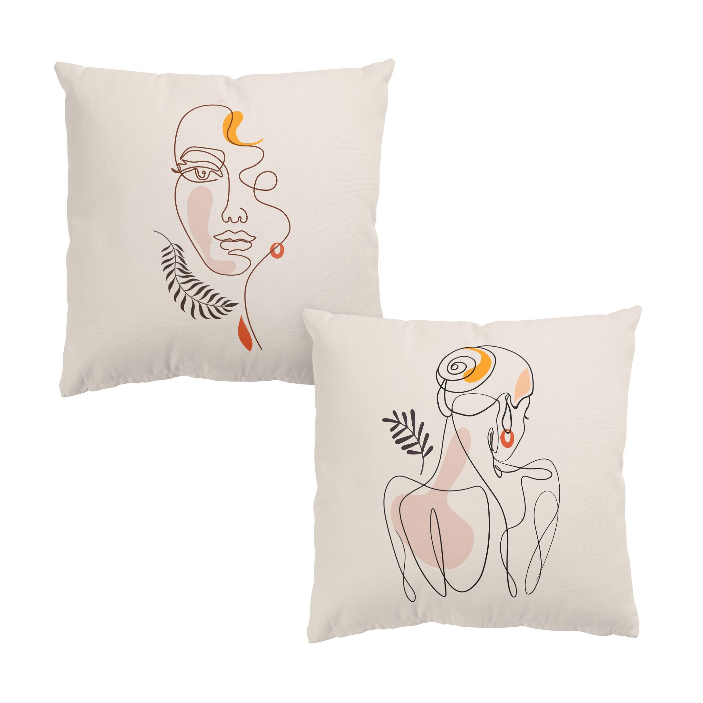 DEKOKISSEN 2er-Set Lineart Silhouetten 50/50 cm - Beige, Textil (50/50cm) - Bilderwelten