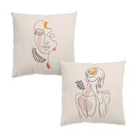 DEKOKISSEN 2er-Set Lineart Silhouetten 50/50 cm - Beige, Textil (50/50cm) - Bilderwelten