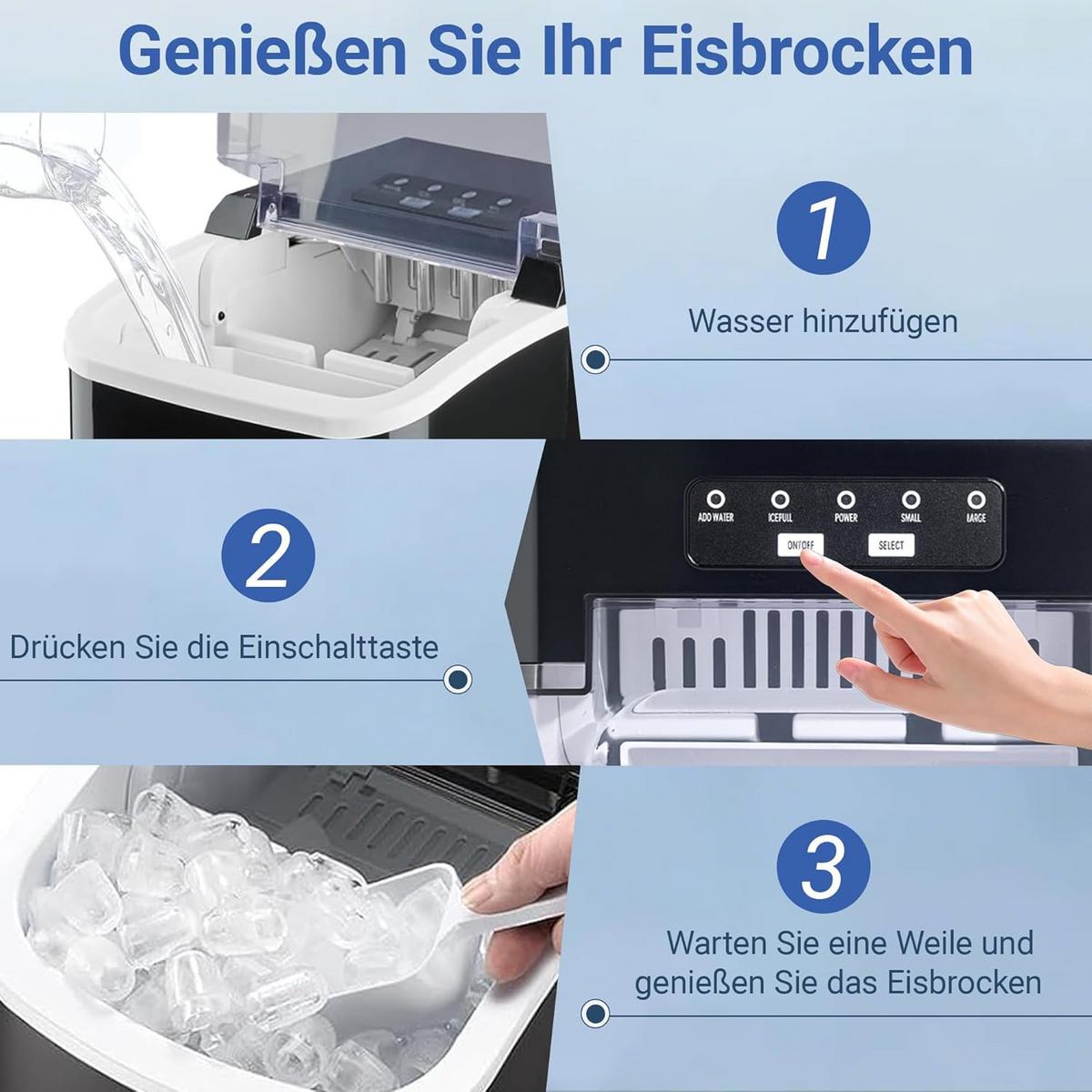 EISWÜRFELMASCHINE Kühleis 1.3 L - Schwarz, Kunststoff (29.6/28.9/23.8cm) - Nettlife