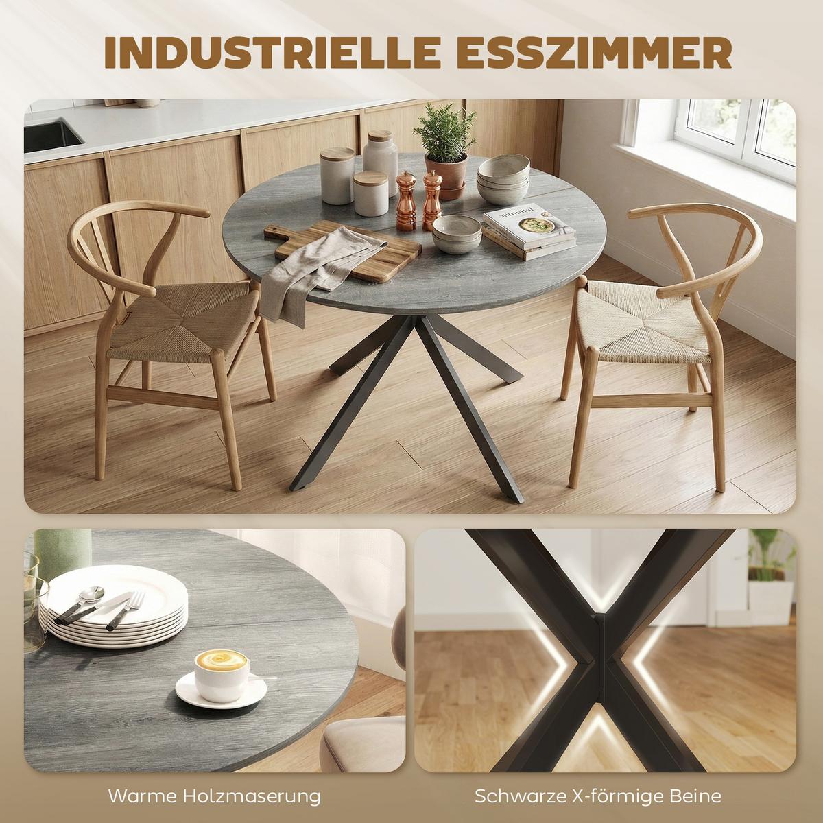 ESSTISCH Spanplatte Stahl Grau - Grau, Metall (100/100/75cm) - HOMCOM