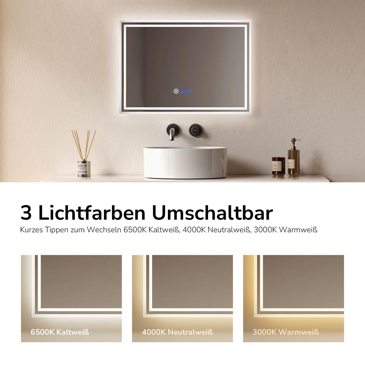 BADSPIEGEL mit Beleuchtung mit Bewegungssensor, 70/50/3,5 cm - Transparent, Glas (70/50/3.5cm) - EMKE