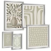 BILDER SET 5er Set - 50x50 cm & 20x30 cm & 40x60 cm Silberner Rahmen - Abstrakte Pflanzenmuster - Silberfarben, Kunststoff (40/60cm) - TULUP