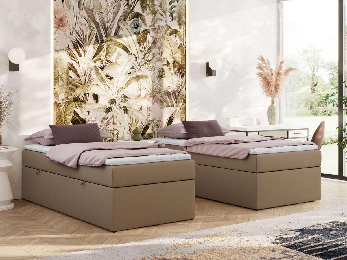 BOXBETT ZERO 90/200 - Braun Plüsch - H4 - Topper Visco - Braun, Textil (90/200cm) - MKS