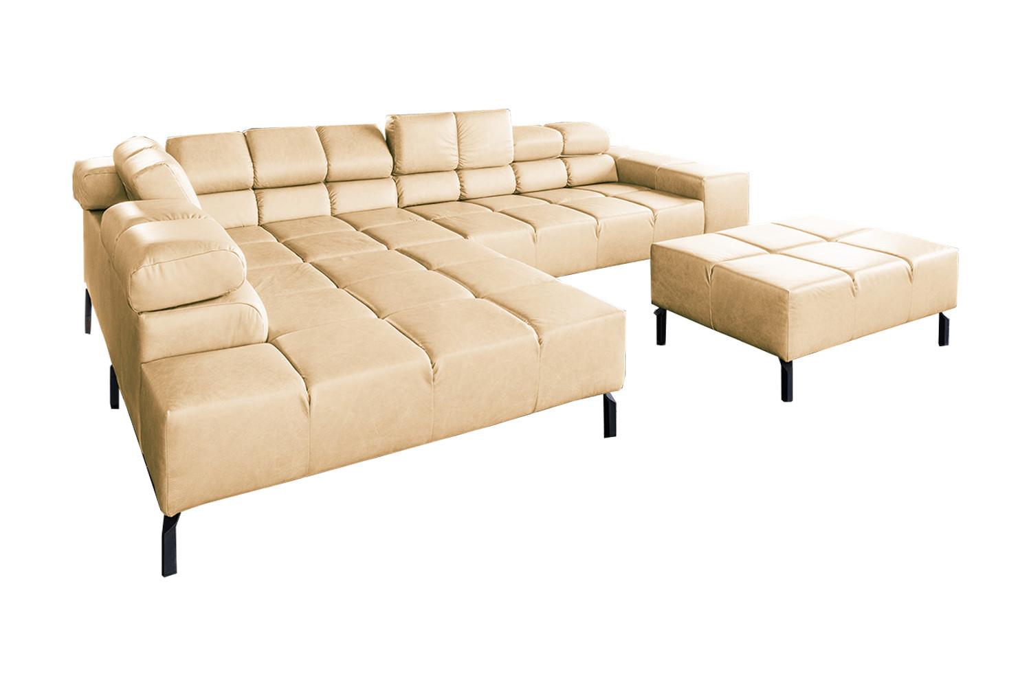 ECKSOFA NELSON Beige Leder - Beige/Schwarz, Leder/Metall (321/216cm) - KAWOLA