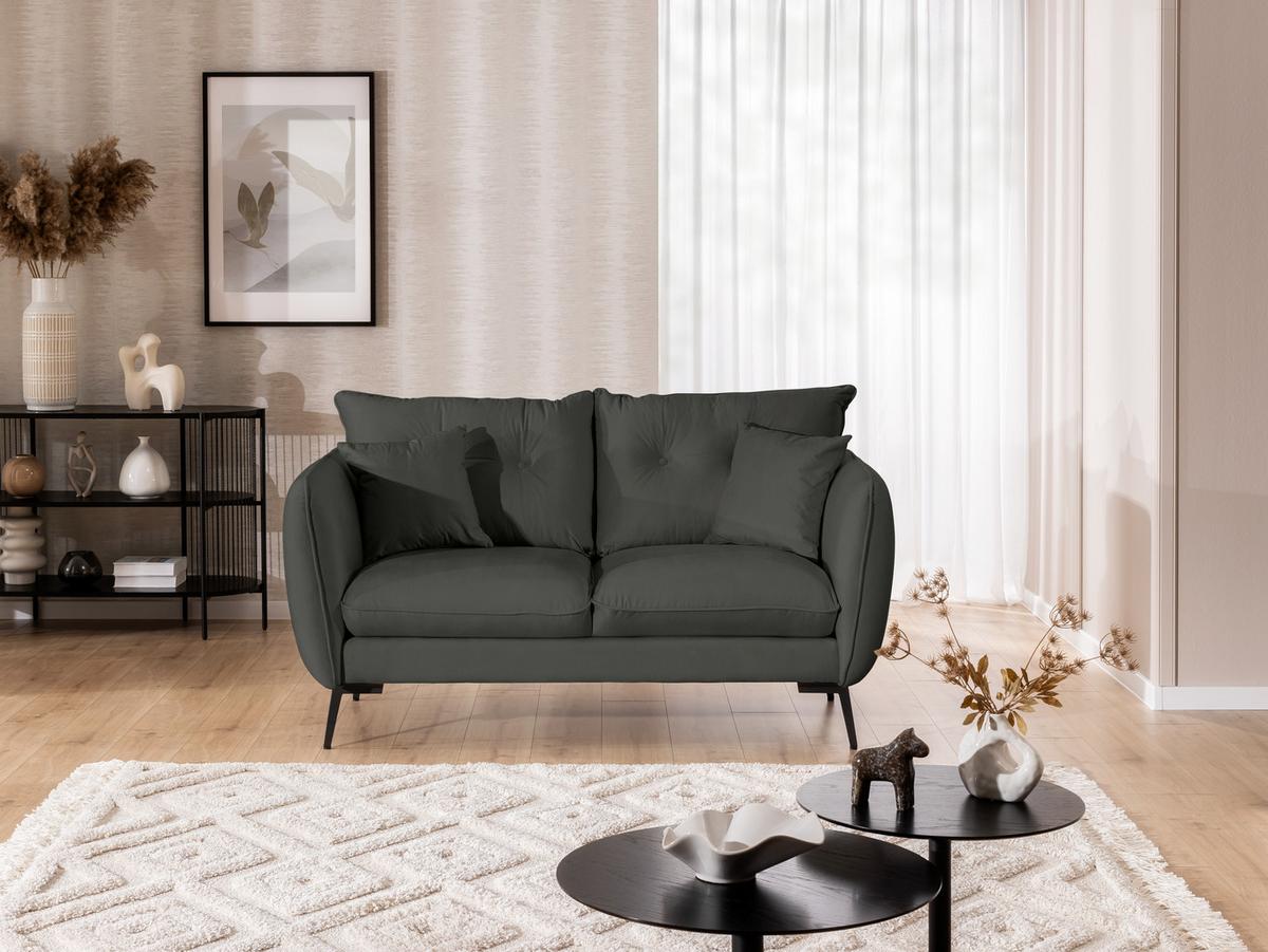2-SITZER-SOFA Nordloft Dunkelgrau Samt - Dunkelgrau/Schwarz, Holz/Textil (174/86/100cm) - S-Style Möbel